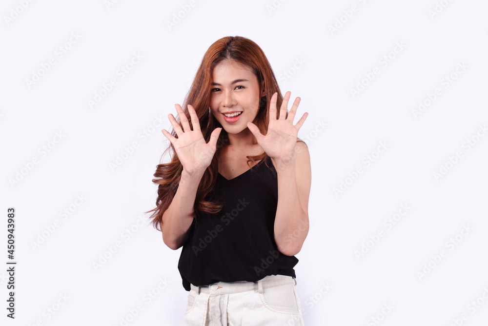 Close-up photo of an amazing long and sexy woman with long hair. Cute Asian woman smiling bright facial expression isolated on white background. Close-up photo of an amazing long and sexy woman with long hair. Cute Asian woman smiling bright facial expression isolated on white background.