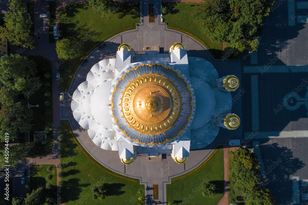 Top view of the St. Nicholas Naval Cathedral on an August morning. Kronstadt, Russia