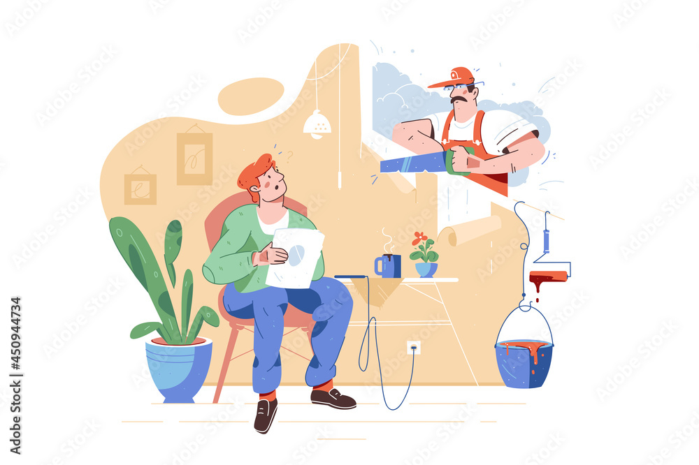 Worker using saw for repairing work at home Worker using saw for repairing work at home