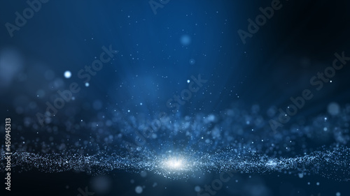 Abstract dark blue digital particle wave and light background ,animation cyber or technology background..