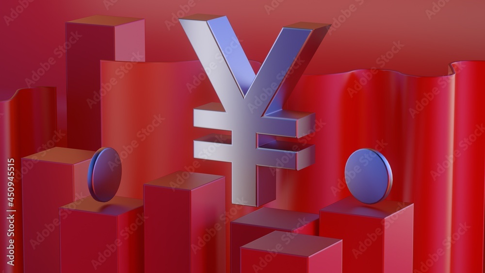 Fototapeta premium Yen icon 3D on the red background 3d illustration