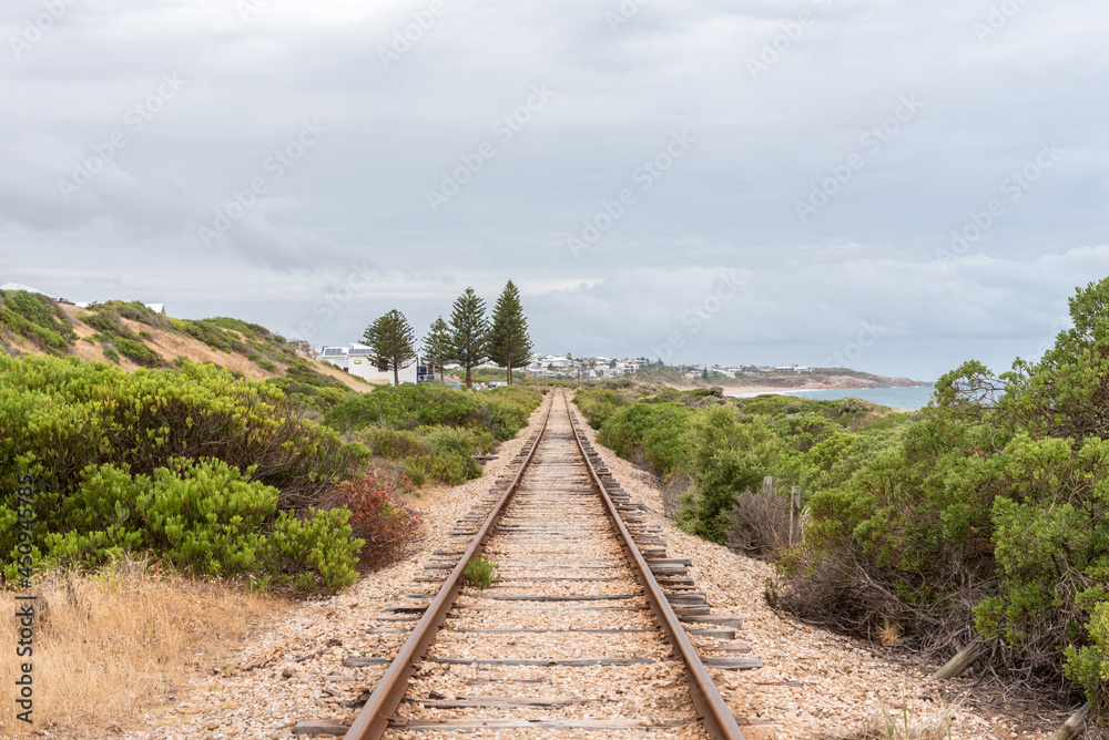 Old Train tracks running along the coast. Victor Harbor, South Australia
