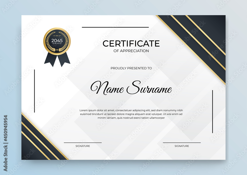 Diploma certificate template black and gold color with luxury and ...