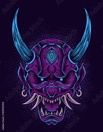 illustration scary japanese demon mask