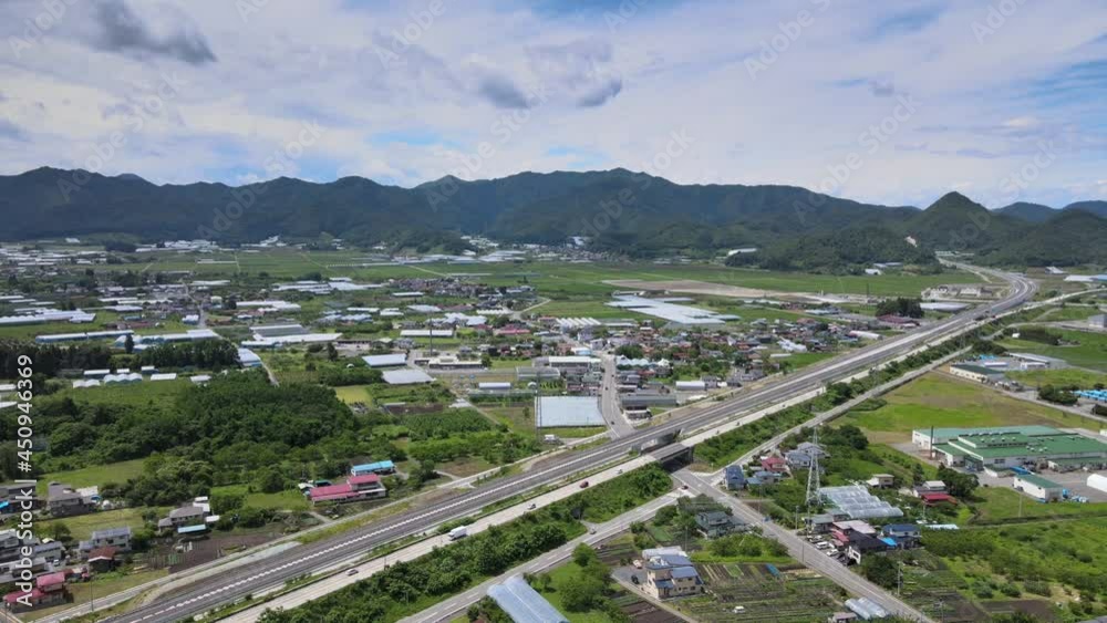 田園 田んぼ 風景 田植え 空撮 山形県 上山市 東北中央自動車道 田園 田んぼ 風景 田植え 空撮 山形県 上山市 東北中央自動車道