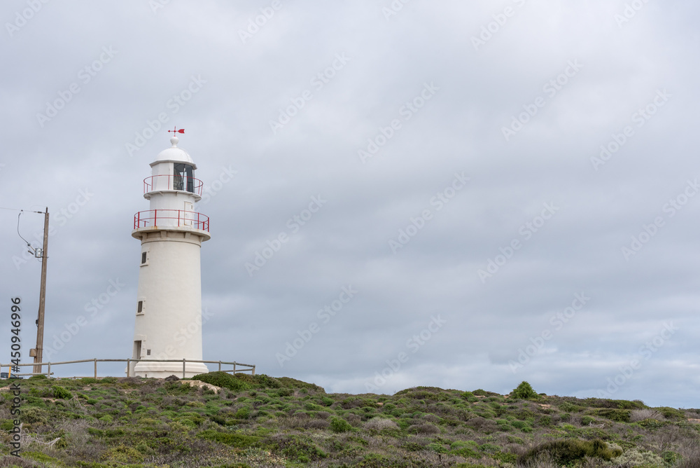 Old lighthouse (built 1882) looking out to the Spencer Gulf at Corny Point, Yorke Peninsula, South Australia