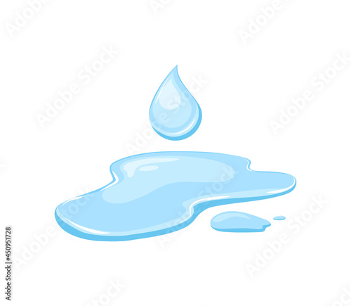 Spill water and a drop on a white isolated background. Puddle. Vector illustration