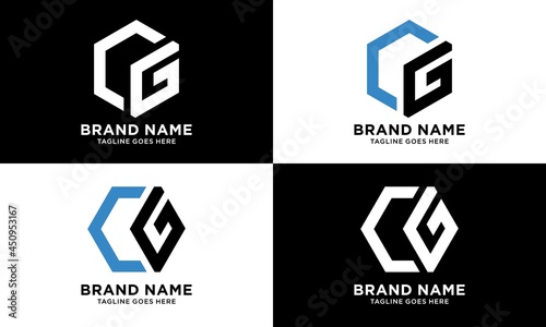 CG initial hexagon icon. letter. logo design vector 