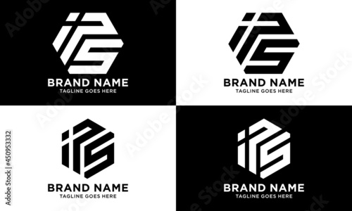 Initial letters IPS hexagon shape logo vector template.