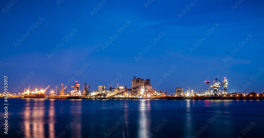 Facilities at Rotterdam Harbor by Night