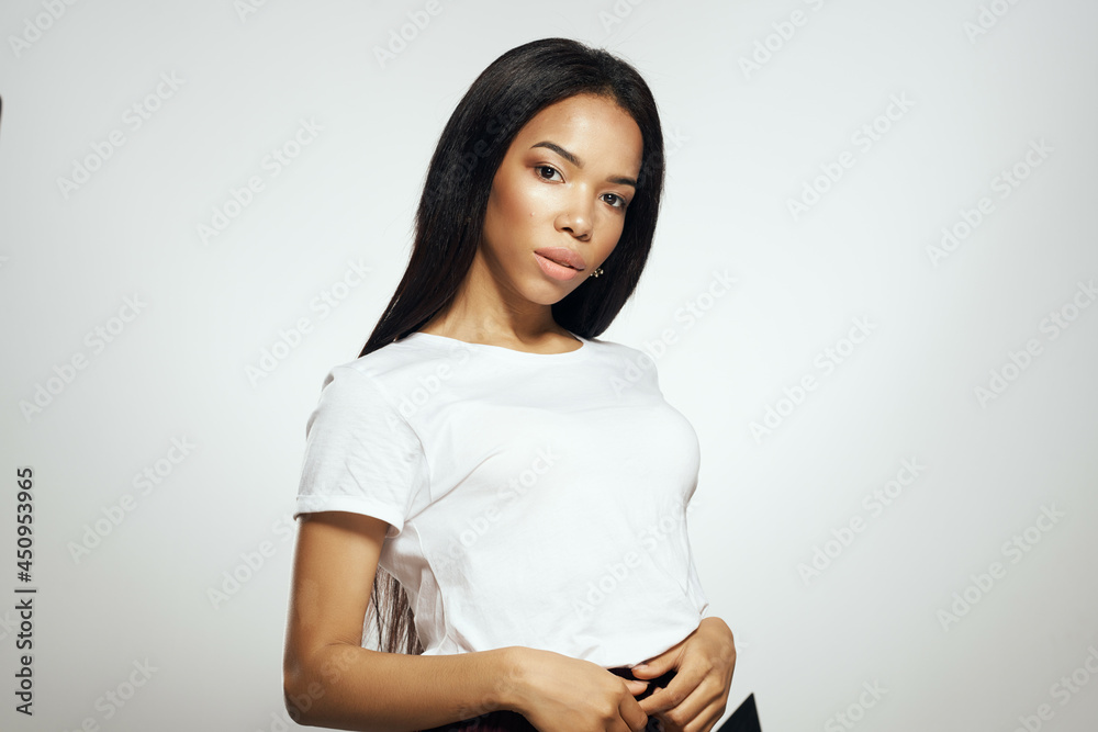 pretty woman with black long hair fashion studio posing pretty woman with black long hair fashion studio posing