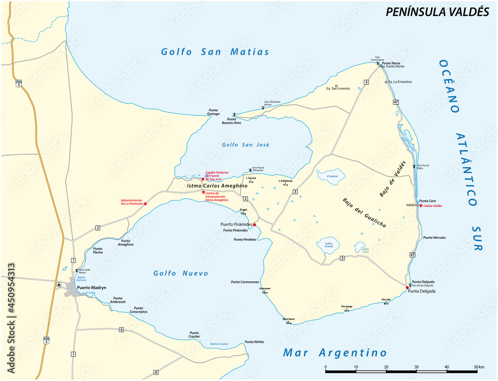 vector map of Peninsula Valdes, Chubut, Argentina
