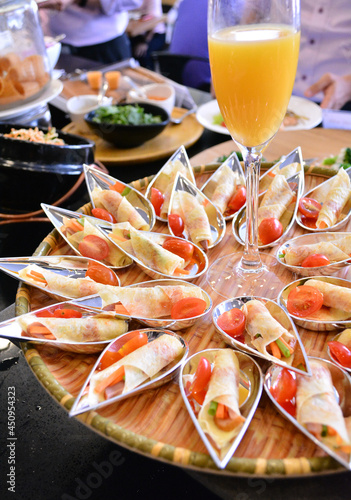 Photography buffet party catering with lo hei yu sheng, asian and western cuisine, canapé an