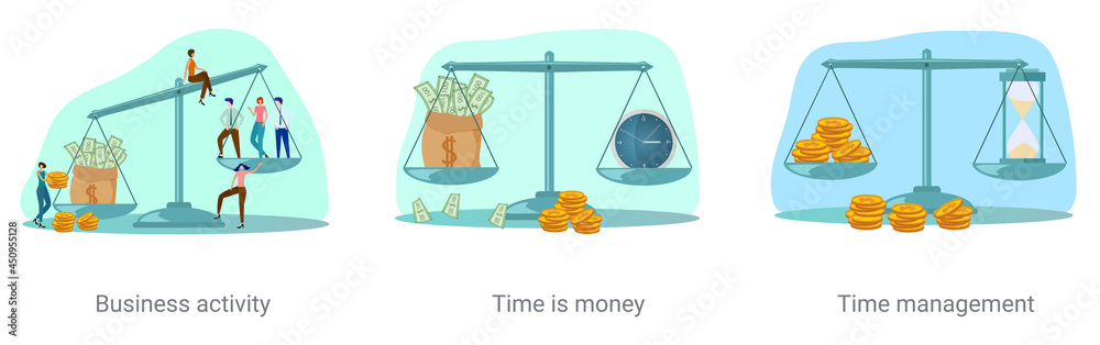 custom made wallpaper toronto digitalA set of vector illustrations on a business topic.Business activity, Time is money, Time management.Abstract vector illustrations.