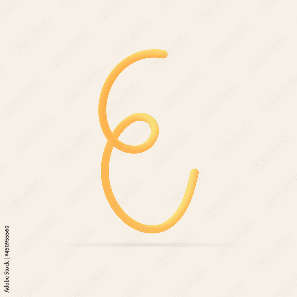E letter spaghetti design. Vector hand draw realistic food font. Isolated Italian pasta for tasty poster, restaurant identity, gourmet element and more E letter spaghetti design. Vector hand draw realistic food font. Isolated Italian pasta for tasty poster, restaurant identity, gourmet element and more