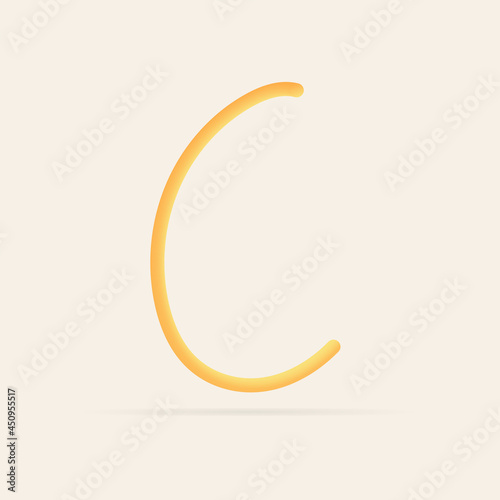 C letter spaghetti design. Vector hand draw realistic food font. Isolated Italian pasta for tasty poster, restaurant identity, gourmet element and more