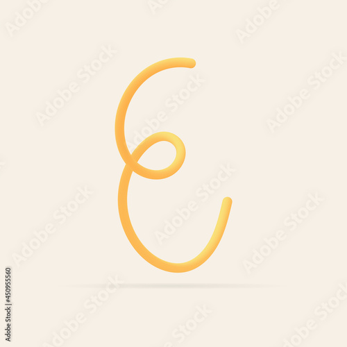 E letter spaghetti design. Vector hand draw realistic food font. Isolated Italian pasta for tasty poster, restaurant identity, gourmet element and more