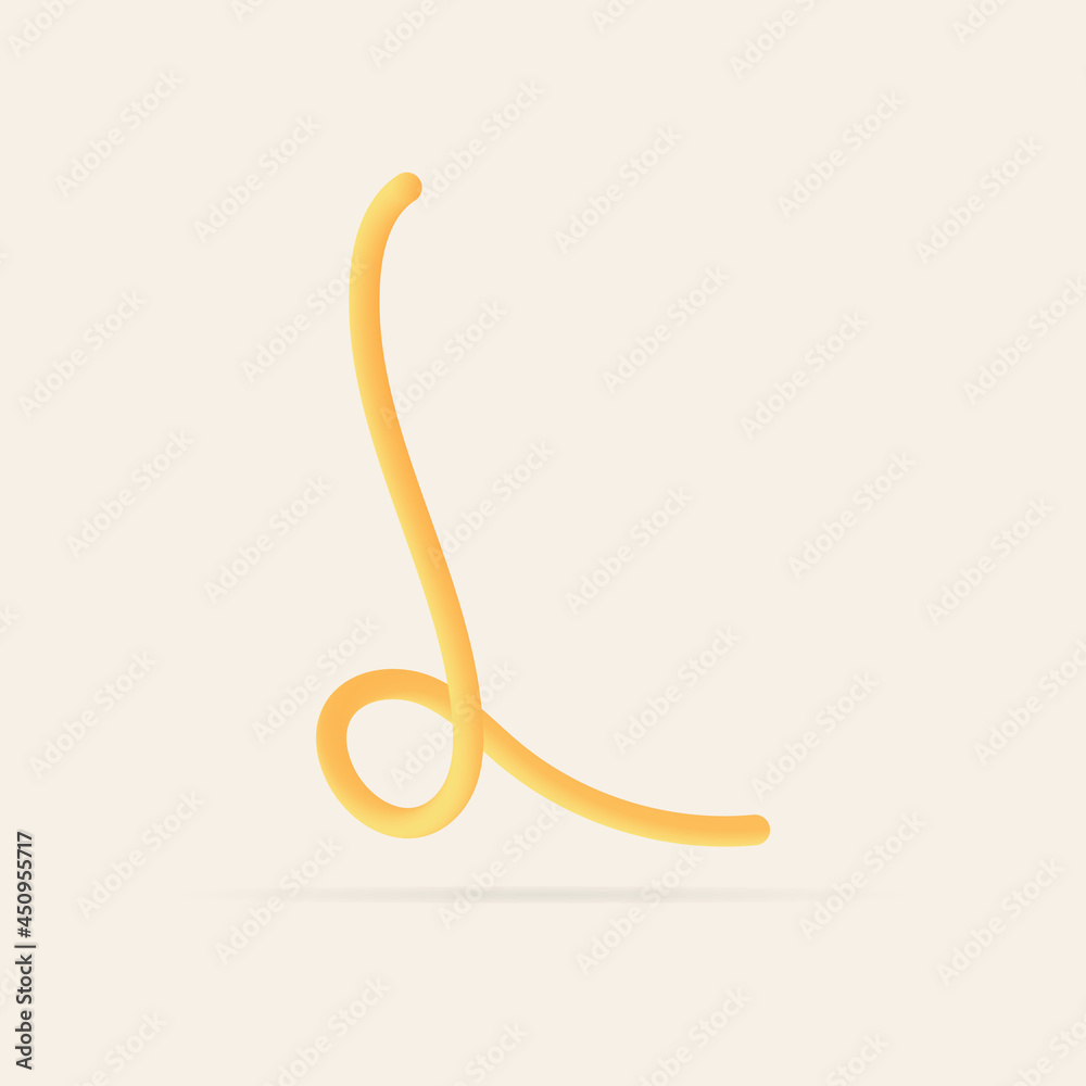 L letter spaghetti design. Vector hand draw realistic food font. Isolated Italian pasta for tasty poster, restaurant identity, gourmet element and more L letter spaghetti design. Vector hand draw realistic food font. Isolated Italian pasta for tasty poster, restaurant identity, gourmet element and more
