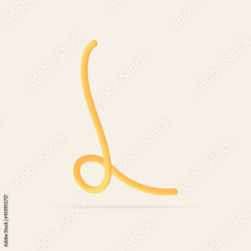 L letter spaghetti design. Vector hand draw realistic food font. Isolated Italian pasta for tasty poster, restaurant identity, gourmet element and more
