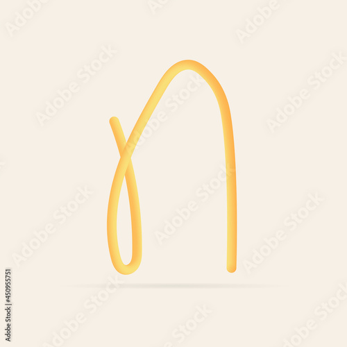 N letter spaghetti design. Vector hand draw realistic food font. Isolated Italian pasta for tasty poster, restaurant identity, gourmet element and more