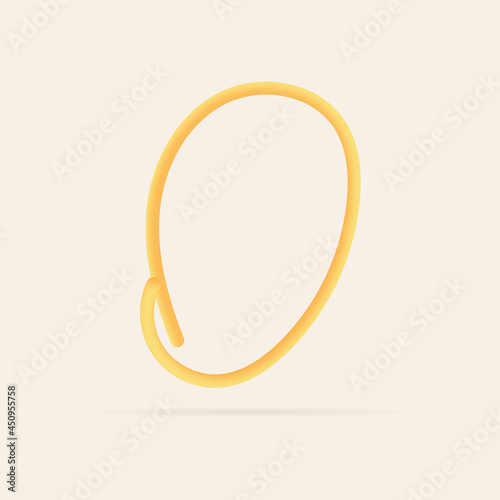 O letter spaghetti design. Vector hand draw realistic food font. Isolated Italian pasta for tasty poster, restaurant identity, gourmet element and more