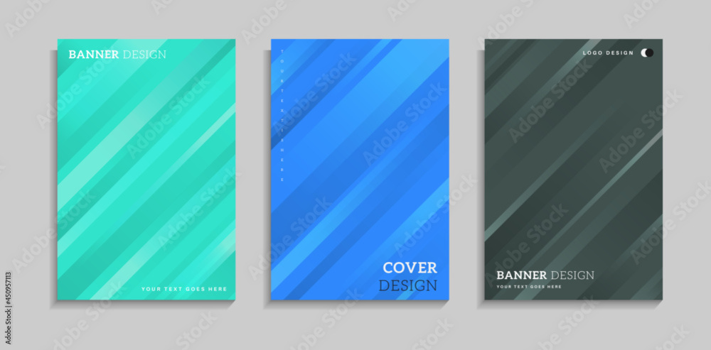Set Of Abstract Colorful Dynamic Gradient Diagonal Stripe Cover Template, Can Be Used As Banner, Frame, Poster, Web Or Presentation