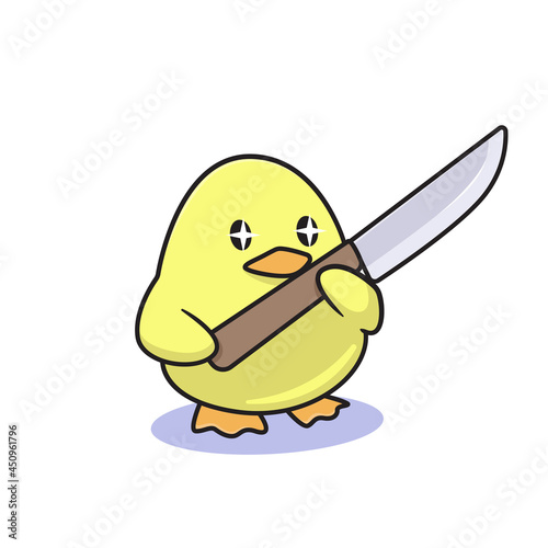 cute baby duck holding knife illustration