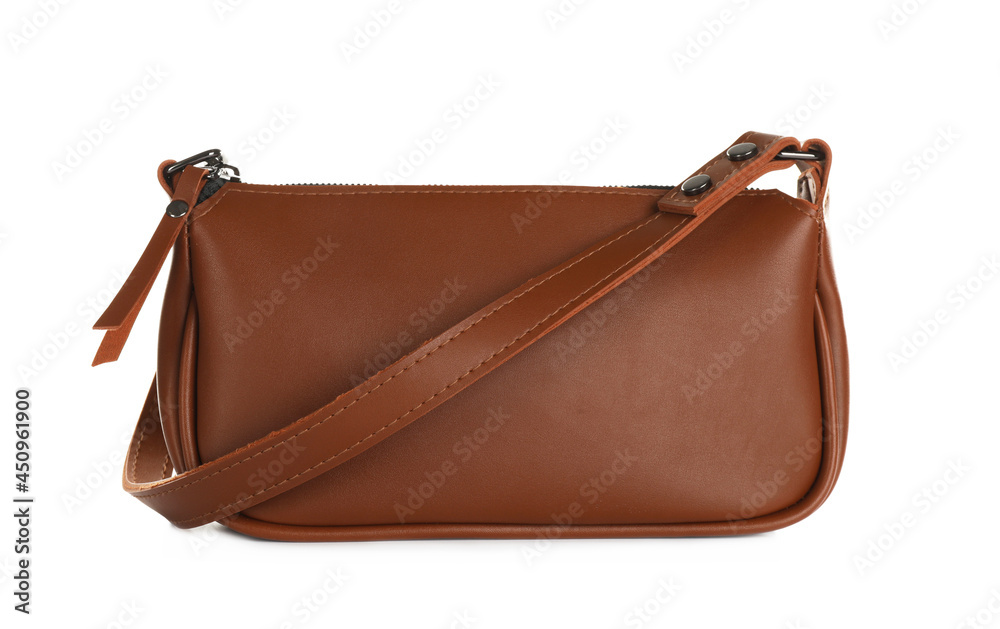 Brown women's leather mini bag isolated on white Brown women's leather mini bag isolated on white