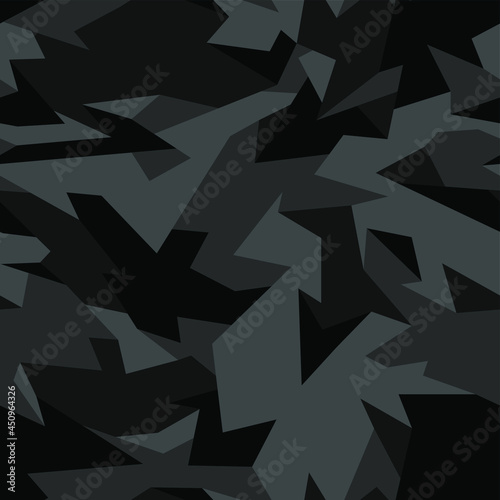 Geometric chaotic camouflage texture seamless pattern. Abstract modern camo style racing sport texture for vinyl wrap print. Vector illustration.