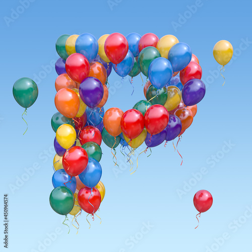 Letter P from balloons in the sky. Text letter for holiday, birthday, celebration.