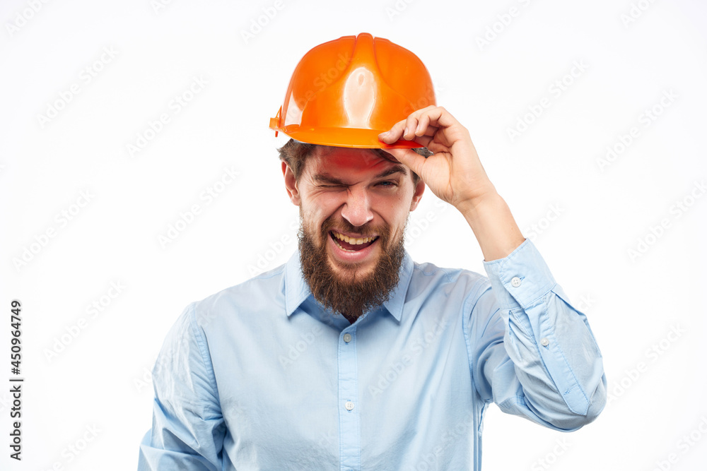 bearded man work in the construction industry success isolated background bearded man work in the construction industry success isolated background