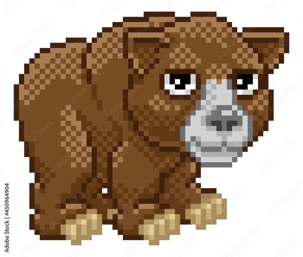 Obraz premium Bear Pixel Art Animal Retro Video Game Cartoon
