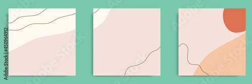 Set of abstract organic fluid line background template and layout in square shape for multipurpose usage web and print, banner, cover in white pink peach color.