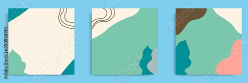 Set of abstract organic fluid line background template and layout in square shape for multipurpose usage web and print, banner, cover in white green peach color.