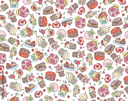 sweets patternVector sweets seamless pattern. Sweet cupcakes background  isolated  on white.