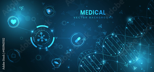 Medical technology and science concept and health care icon pattern background.