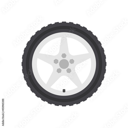 Car wheel icon isolated on white background. Tire service concept. Logo garage, vehicle maintenance, road sign. Vector illustration flat design.