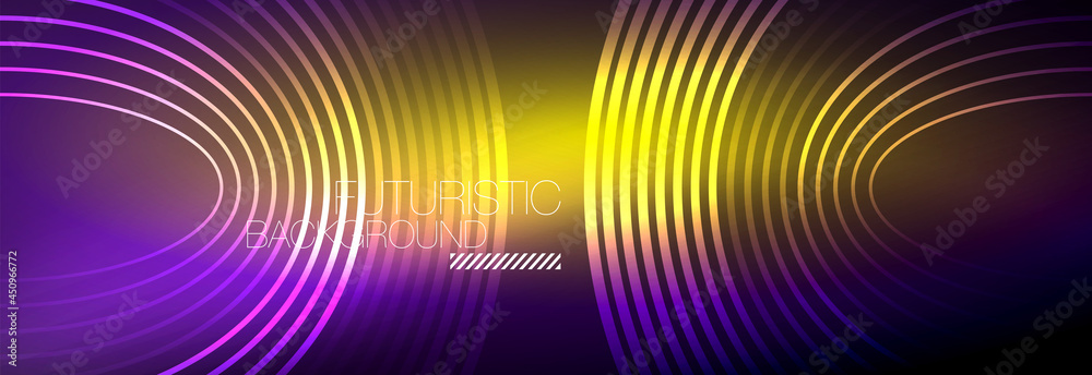 Dark abstract background with glowing neon circles. Trendy layout template for business or technology presentation, internet poster or web brochure cover, wallpaper Dark abstract background with glowing neon circles. Trendy layout template for business or technology presentation, internet poster or web brochure cover, wallpaper