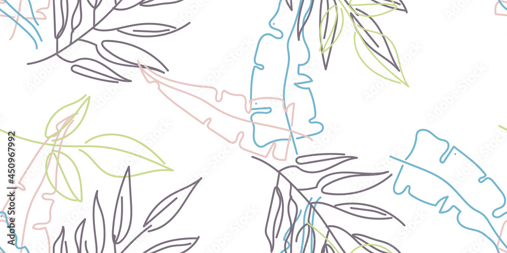 Fototapeta Tropical Leaf Modern Print Pastel One Line Drawing