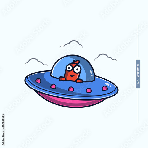 ufo sausage cute illustration,space concept,vector eps 10