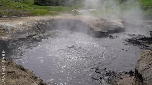 Hot natural thermal water springs in Kamchatka Peninsula in Russia.