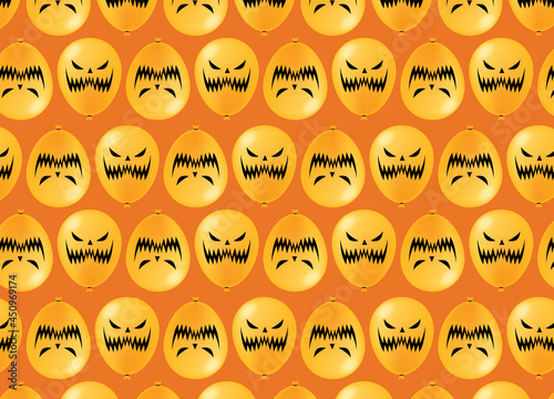 Halloween with yellow balloons and scary smiles seamless pattern