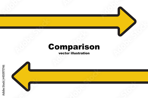 Difference concept. Vector illustration flat design. Isolated on white background. Confrontation logo. Template comparison. Two arrows are directed in different directions.