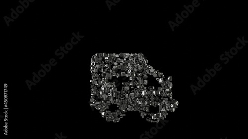 3d rendering mechanical parts in shape of symbol of ambulance isolated on black background
