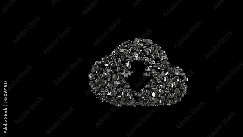 3d rendering mechanical parts in shape of symbol of cloud download isolated on black background 3d rendering mechanical parts in shape of symbol of cloud download isolated on black background