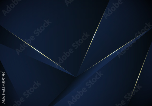 Abstract 3D blue low polygon pattern background with gold line and lighting luxury style