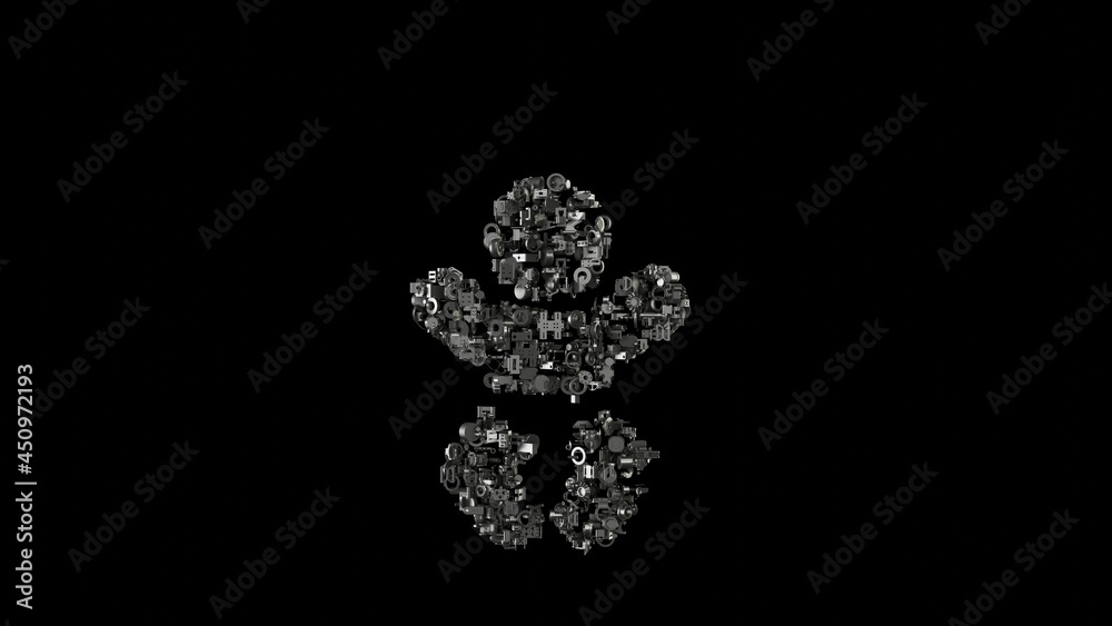 3d rendering mechanical parts in shape of symbol of baby isolated on black background 3d rendering mechanical parts in shape of symbol of baby isolated on black background
