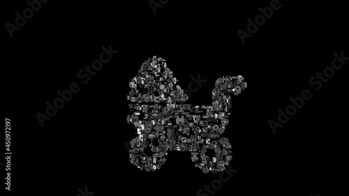 3d rendering mechanical parts in shape of symbol of baby carriage isolated on black background