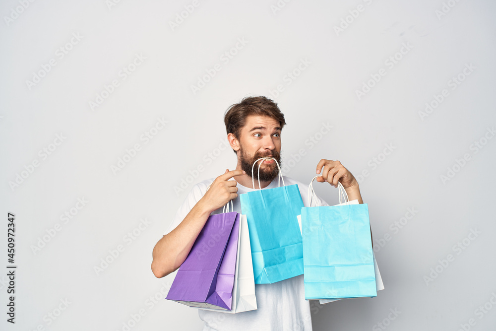 bearded man multicolored packs around the room fun emotions bearded man multicolored packs around the room fun emotions