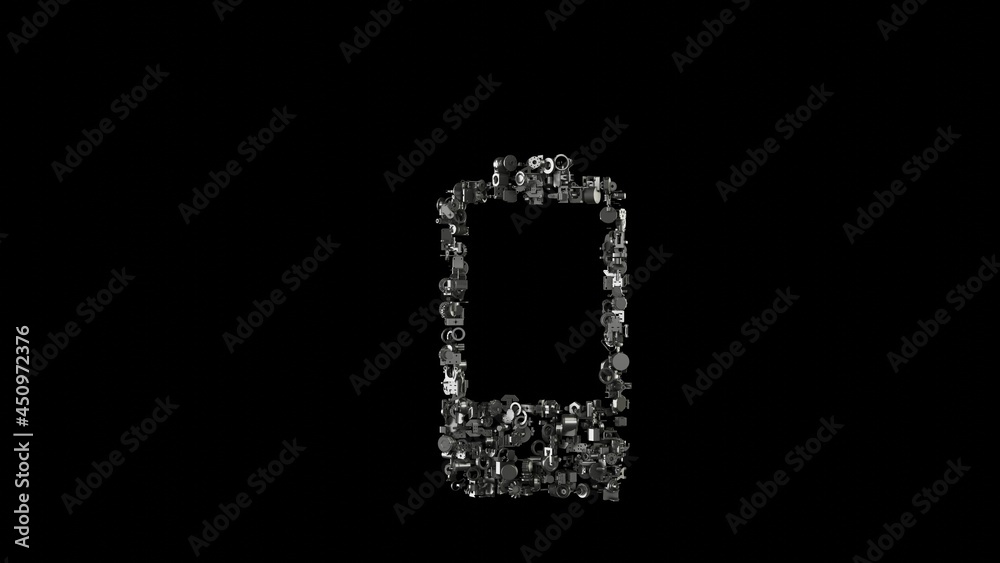 3d rendering mechanical parts in shape of vertical symbol of one fourth charged battery isolated on black background 3d rendering mechanical parts in shape of vertical symbol of one fourth charged battery isolated on black background